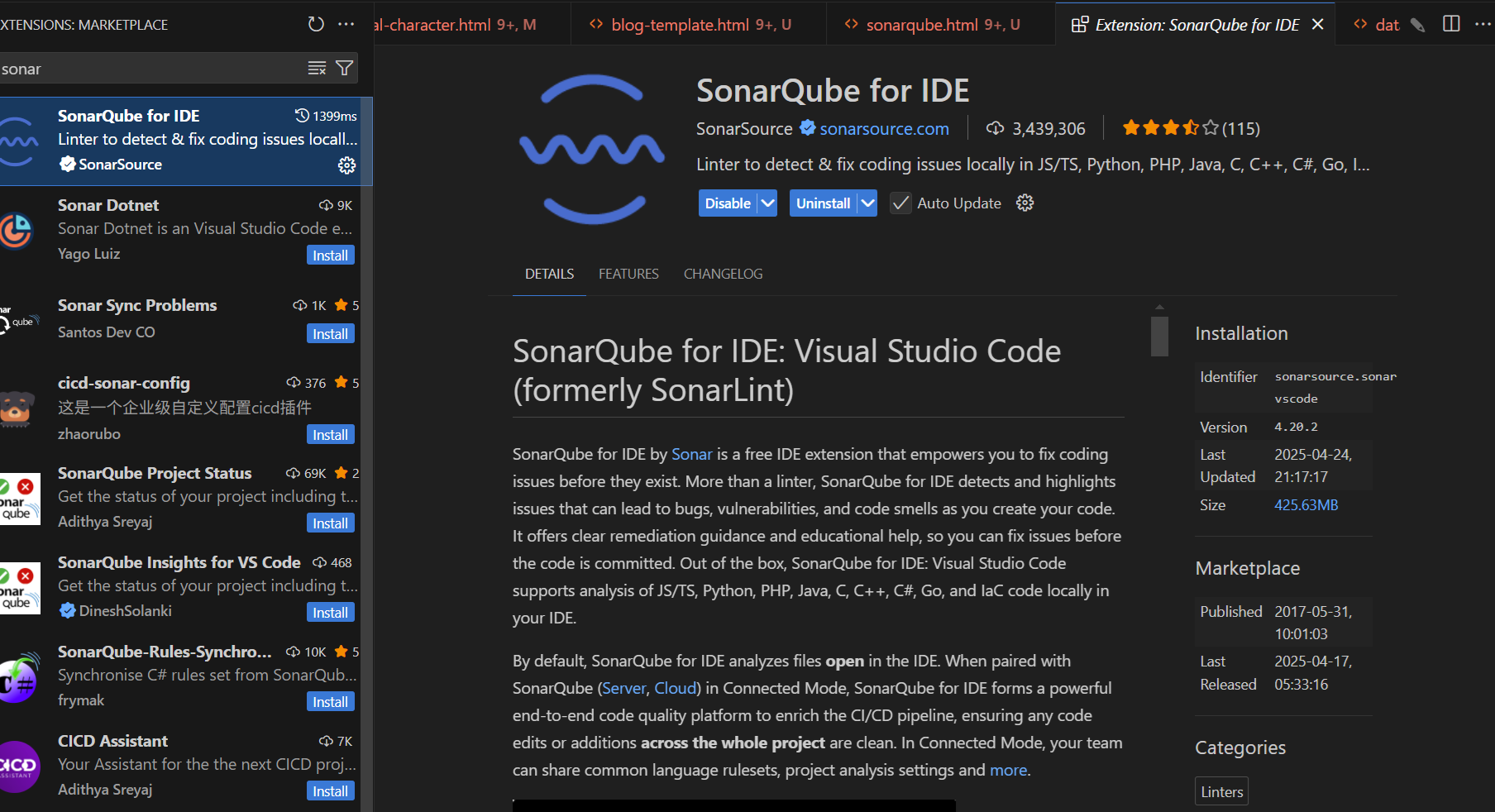 sonarqube extension
